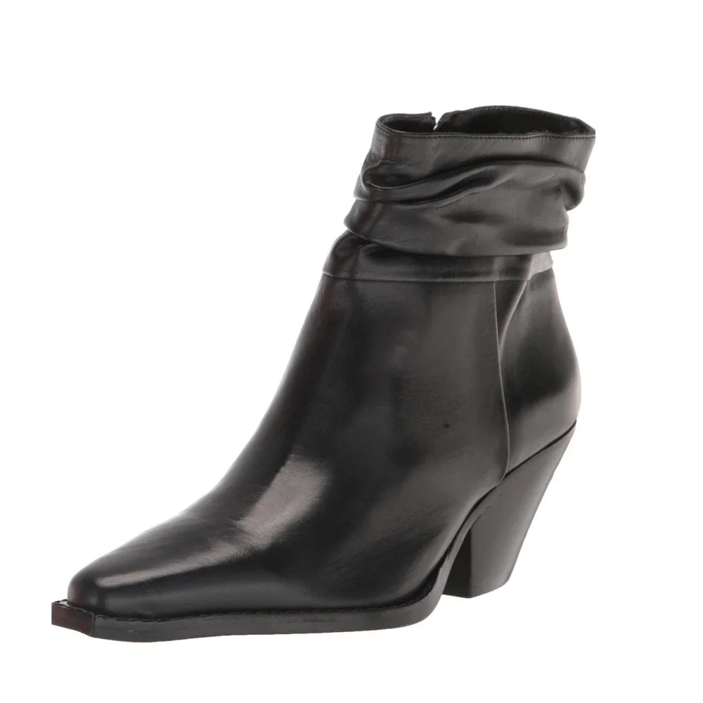 Vince Camuto Nerlinji Black Leather Slouchy Pointed Toe Ankle Boots 7.5M